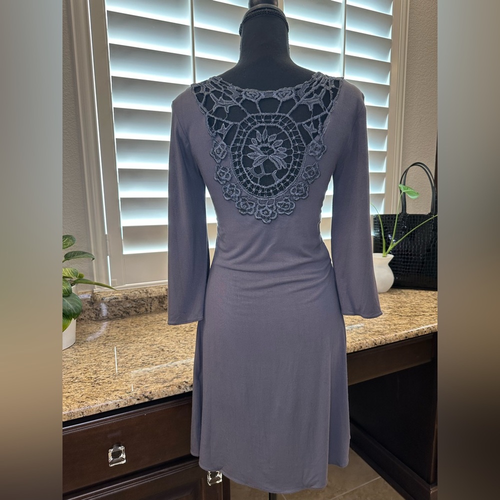 NWOT Sky Plunge Neck Mini Dress with Crochet Lace Back, size L